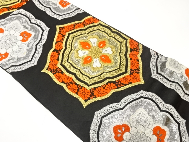 JAPANESE KIMONO / ANTIQUE FUKURO OBI / SILK / WOVEN FLOWER CREST